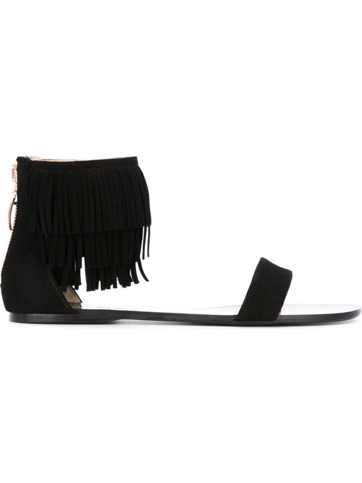 Anna Baiguera Fringed Sandals, Women's, Size: 38, Black, Leather/suede