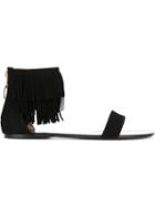 Anna Baiguera Fringed Sandals, Women's, Size: 38, Black, Leather/suede