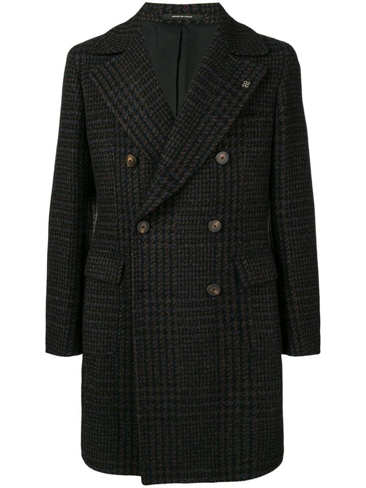 Tagliatore Checked Double Breasted Coat - Black