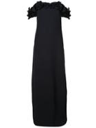 Oscar De La Renta Floral Applique Gown - Black