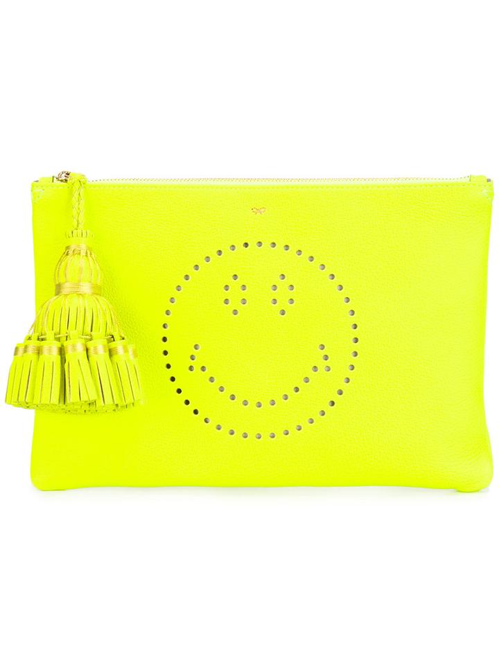 Anya Hindmarch Smiley Clutch, Women's, Yellow/orange, Calf Leather