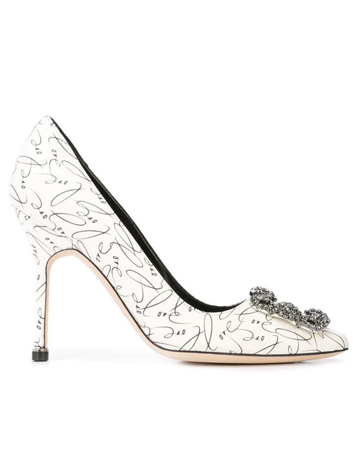 Manolo Blahnik Hangisi Love Pumps - White