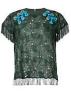 Sacai Embroidered Laced Shoulder T-shirt - Green