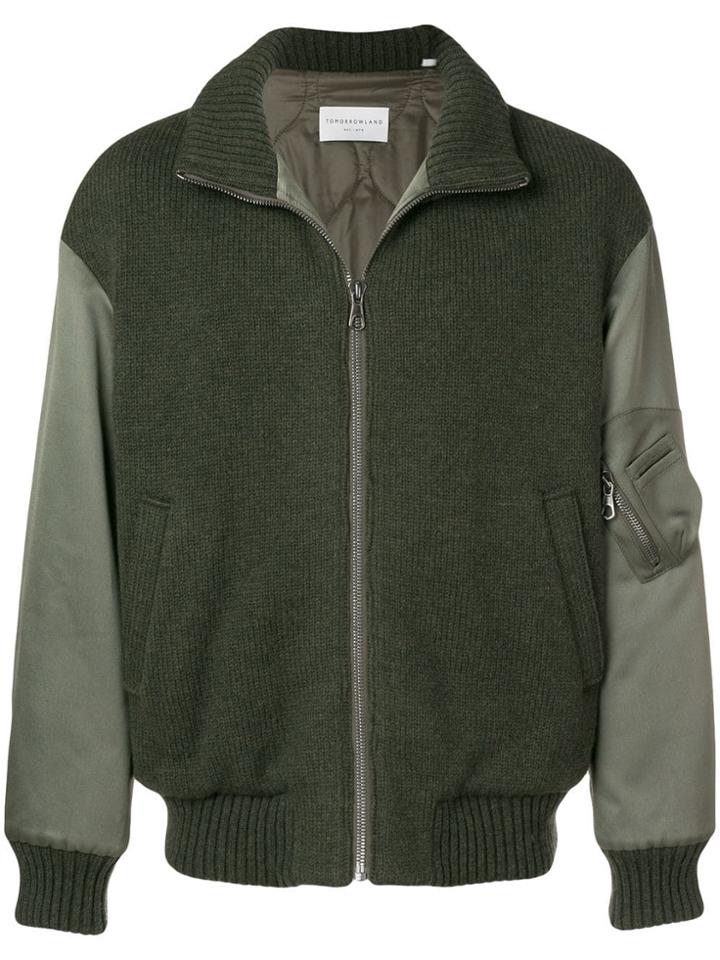 Tomorrowland Contrasting Sleeve Bomber Jacket - Green
