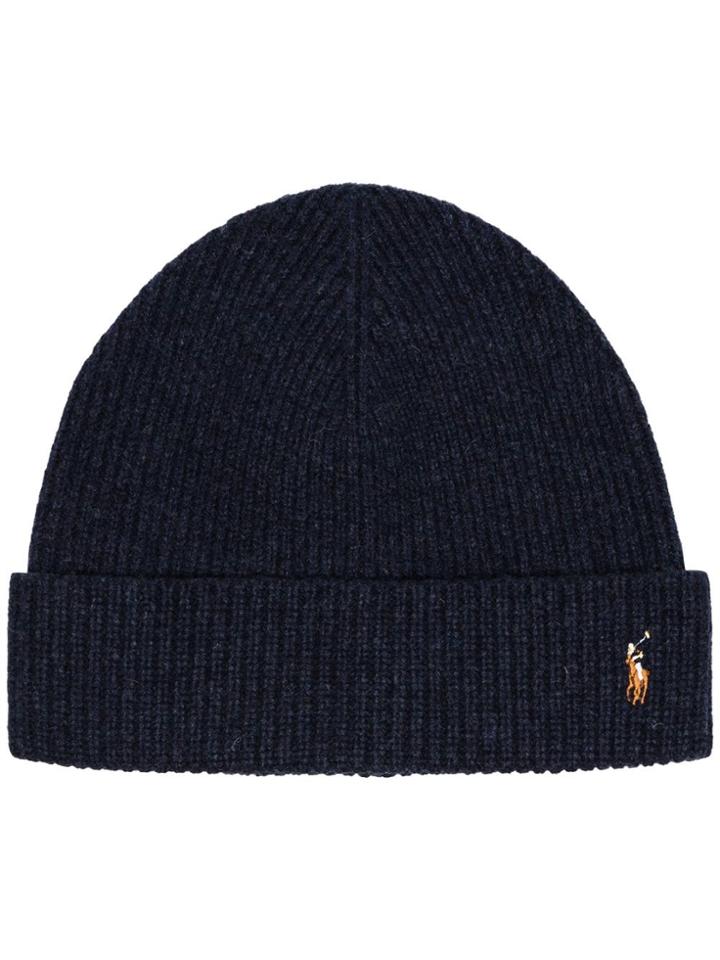 Polo Ralph Lauren Logo Merino Wool Beanie Hat - Blue