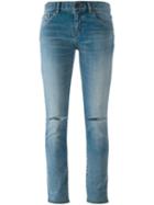 Saint Laurent Distressed Skinny Fit Jeans, Women's, Size: 28, Blue, Cotton/spandex/elastane