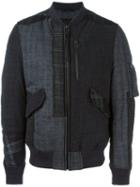 Lanvin Mixed Material Bomber Jacket, Men's, Size: 46, Grey, Wool/polyurethane/acetate/bos Taurus