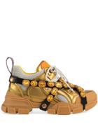 Gucci Flashtrek Leather Sneaker With Crystals - Gold