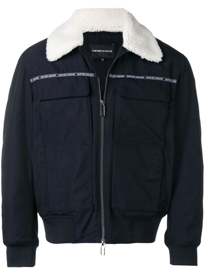 Emporio Armani Logo Shearling Bomber Jacket - Blue