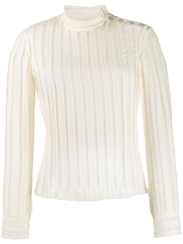 Derek Lam 10 Crosby Raw Cut Chiffon Pieced Blouse With Snaps -