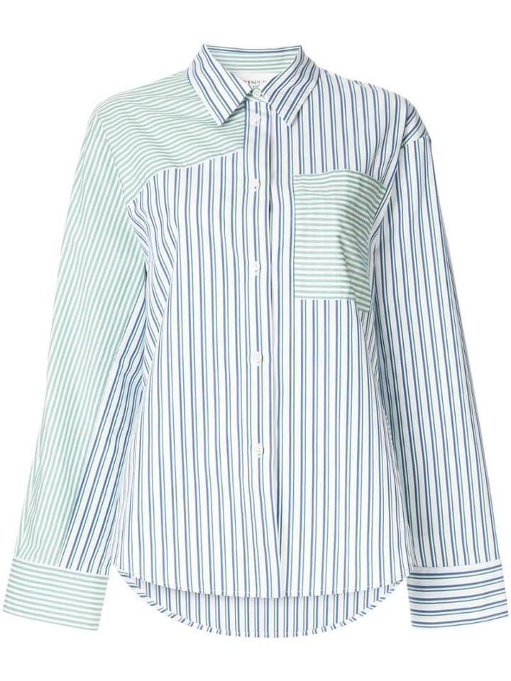 Portspure Striped Print Panelled Shirt - White