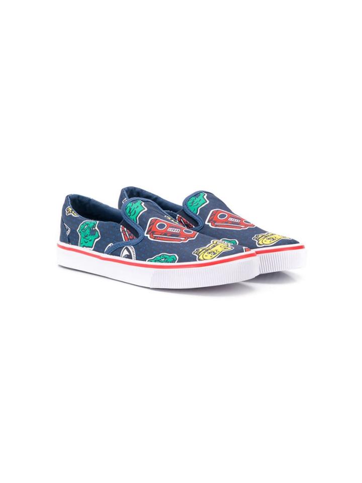 Kenzo Kids Printed Slip-on Sneakers - Blue