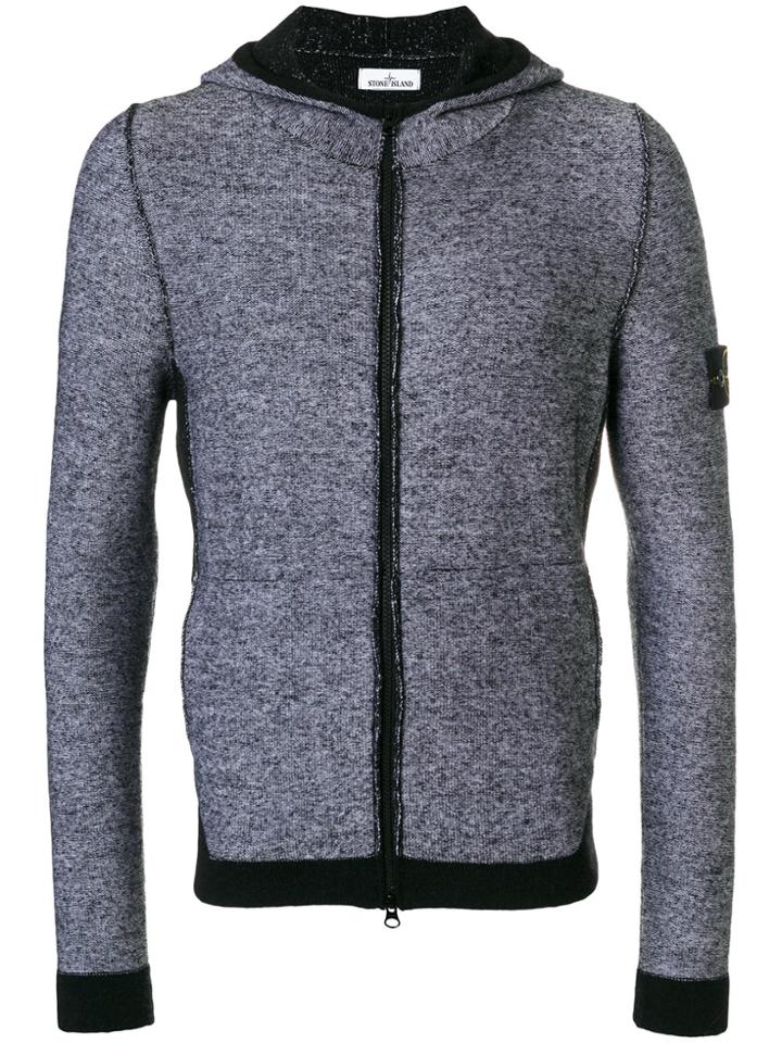 Stone Island Block Panel Zip Hoodie - Black