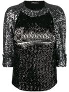 Balmain Branded Sequin Top - Black