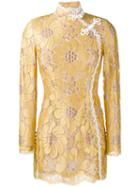 Alessandra Rich Flower Embroidered Mini Dress, Women's, Size: 40, Yellow/orange, Rayon/lurex/nylon/silk