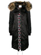 Bazar Deluxe Embroidered Detail Fur Trimmed Parka Coat - Black