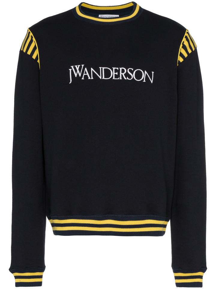 Jw Anderson Navy Logo Embroidered Stripe Cotton Sweatshirt - Blue
