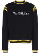Jw Anderson Navy Logo Embroidered Stripe Cotton Sweatshirt - Blue