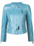 Sylvie Schimmel Collarless Biker Jacket, Women's, Size: 40, Blue, Leather