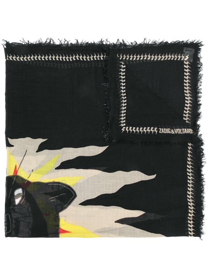 Zadig & Voltaire Frayed Edge Patterned Scarf - Black