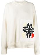 Jil Sander Floral Patch Oversized Jumper - Neutrals