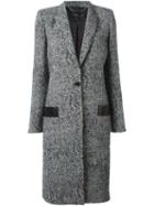 Barbara Bui Herringbone Pattern Coat, Women's, Size: 36, Black, Cotton/lamb Skin/polyamide/wool
