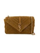 Saint Laurent Medium Monogram Shoulder Bag, Women's, Brown, Suede