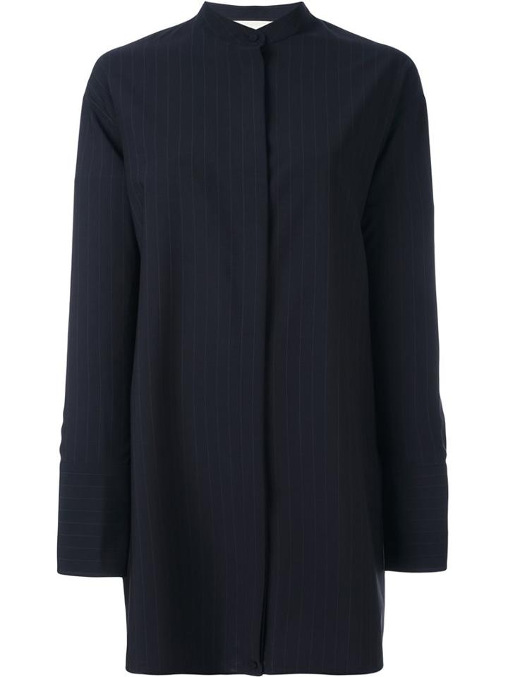 Ports 1961 Pinstriped Oversize Shirt, Women's, Size: 38, Blue, Polyester/wool