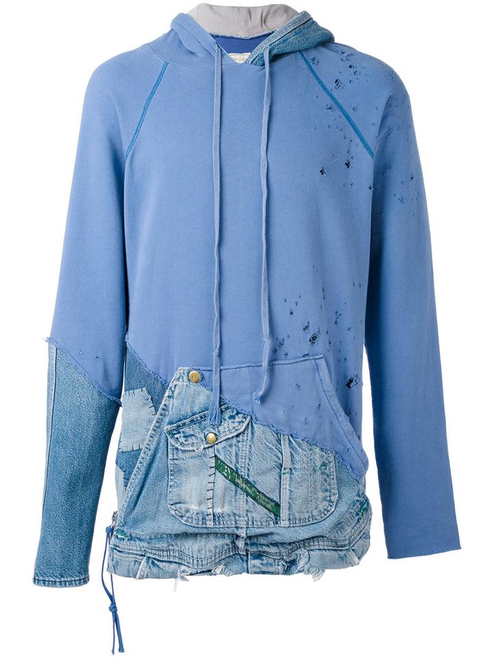 Contrast Patch Hooded Sweatshirt - Men - Cotton - 2, Blue, Cotton, Greg Lauren