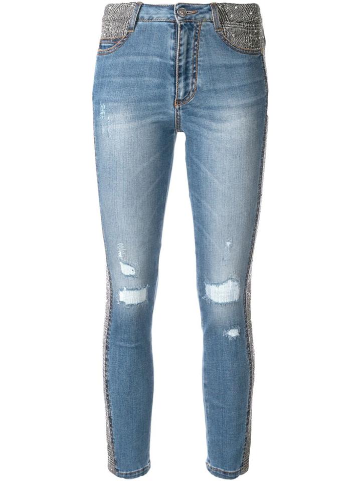 Ermanno Scervino Skinny Jeans Prince Of Wales W/ Crystal Deco Pipping