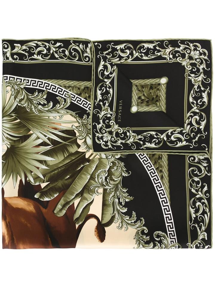 Versace 'leo' Print Scarf, Women's, Black, Silk