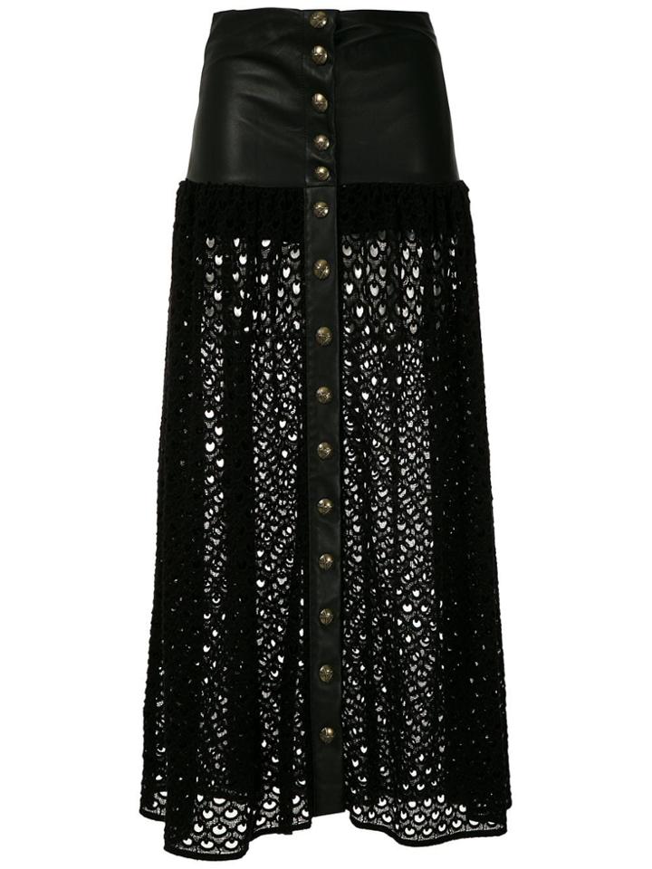 Andrea Bogosian Lace Panel Button-up Maxi Skirt - Black