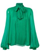 By. Bonnie Young - Pussy Bow Blouse - Women - Silk - 6, Green, Silk