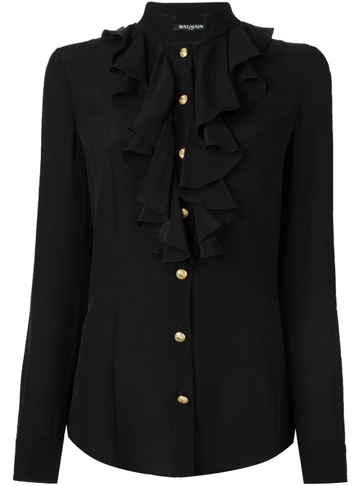 Balmain Ruffled Design Shirt, Women's, Size: 36, Black, Silk