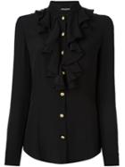 Balmain Ruffled Design Shirt, Women's, Size: 36, Black, Silk