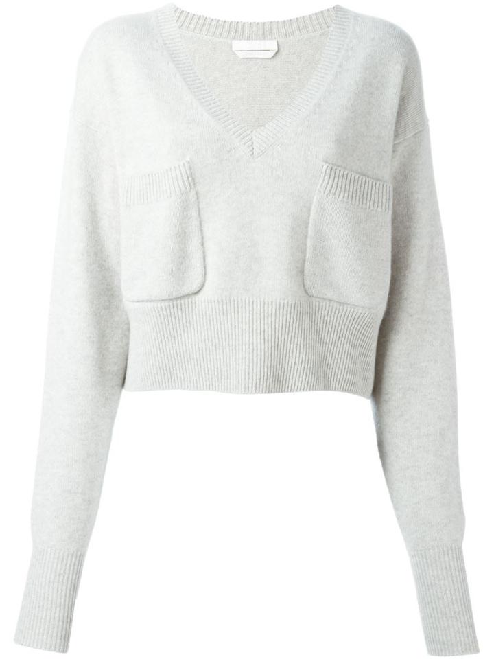 Chloé Patch Pocket V-neck Jumper, Women's, Size: Medium, Grey, Cashmere