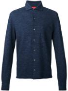 Isaia Long Sleeve Polo Shirt, Men's, Size: Large, Blue, Cotton/wool