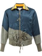 Greg Lauren Panelled Bomber Jacket, Men's, Size: 3, Blue, Cotton/nylon/polyester