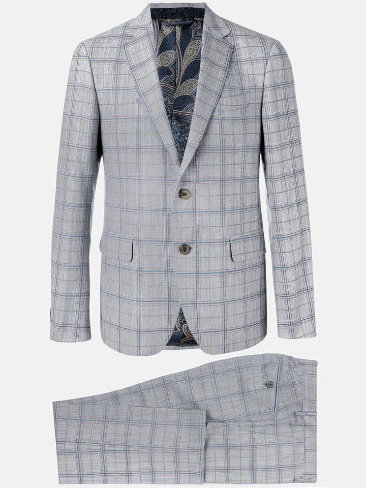 Etro Checked Formal Suit, Men's, Size: 46, Grey, Wool/silk/viscose