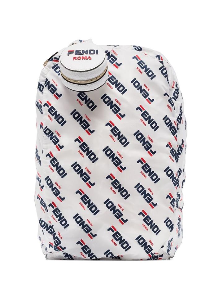 Fendi White, Blue And Red Fendi Mania Fila Logo Charm Backpack