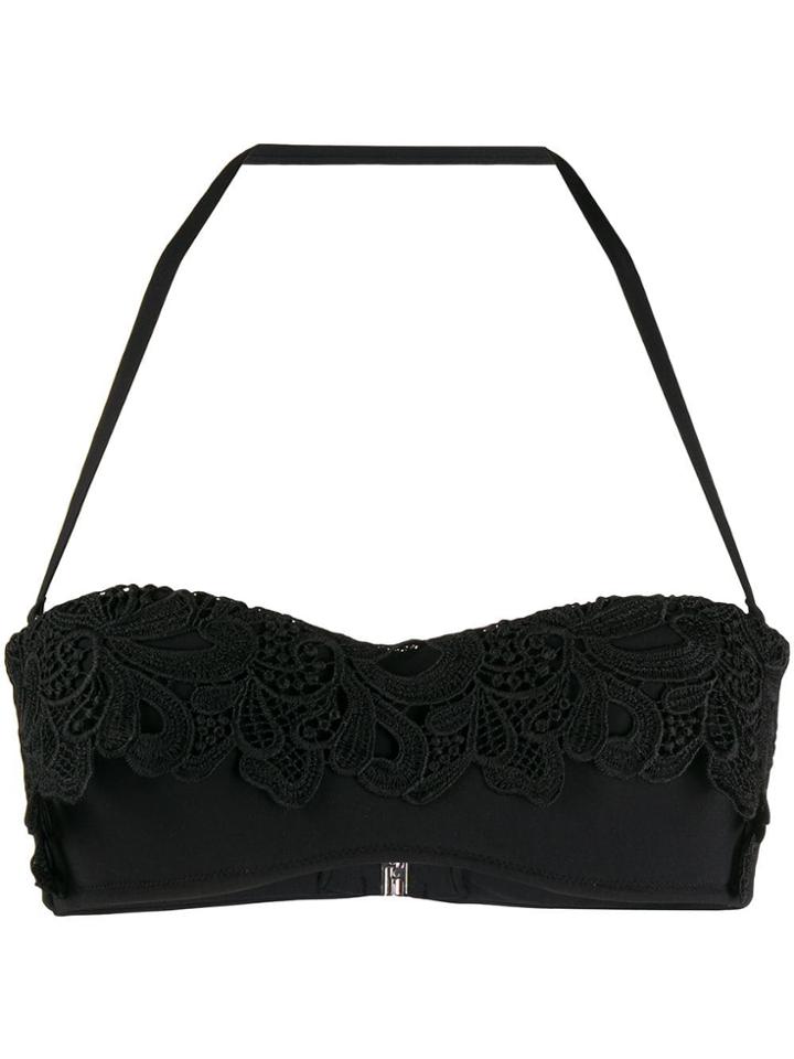 Ermanno Scervino Floral Embroidered Bandeau Bikini Top - Black