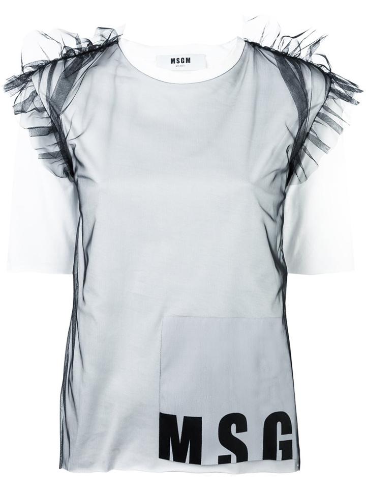 Msgm Sheer Ruffles Logo T-shirt