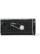 Versus Embossed Safety Pin Chain Clutch - Black
