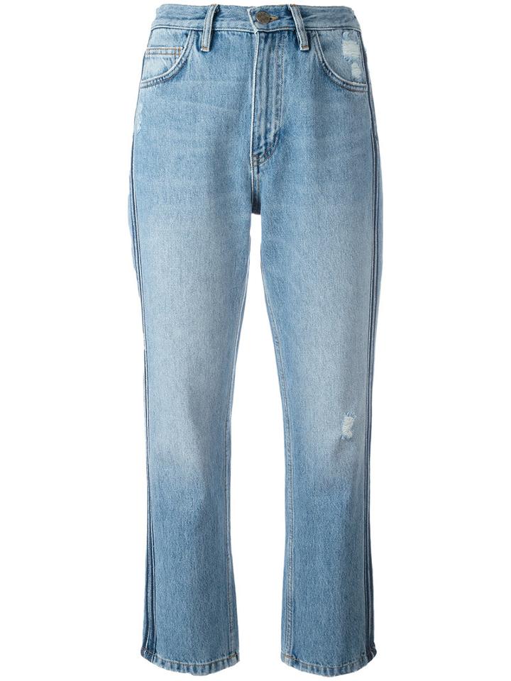 Mih Jeans Striped Sides Cropped Jeans, Women's, Size: 29, Blue, Cotton