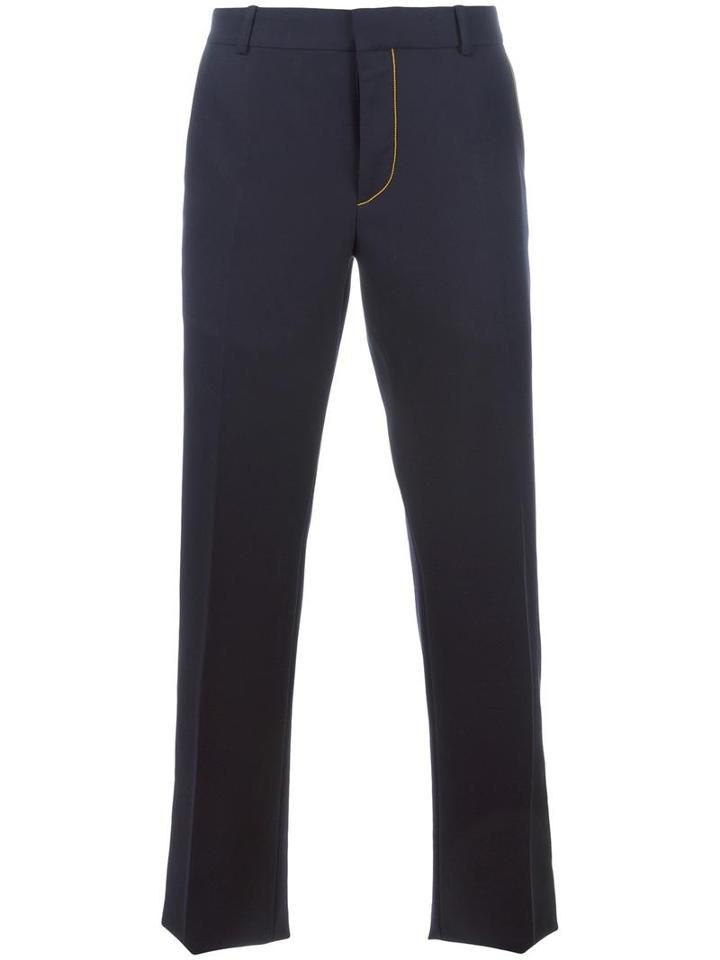 Alexander Mcqueen Contrast Stitching Tailored Trousers, Men's, Size: 48, Blue, Wool/acetate/viscose