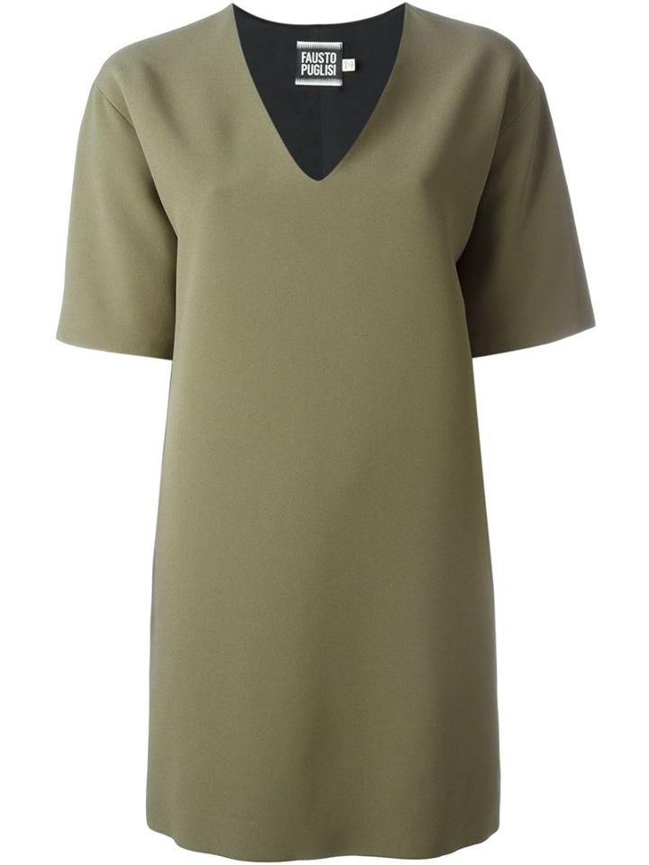 Fausto Puglisi Boxy V-neck Dress, Women's, Size: 44, Green, Acetate/viscose/silk