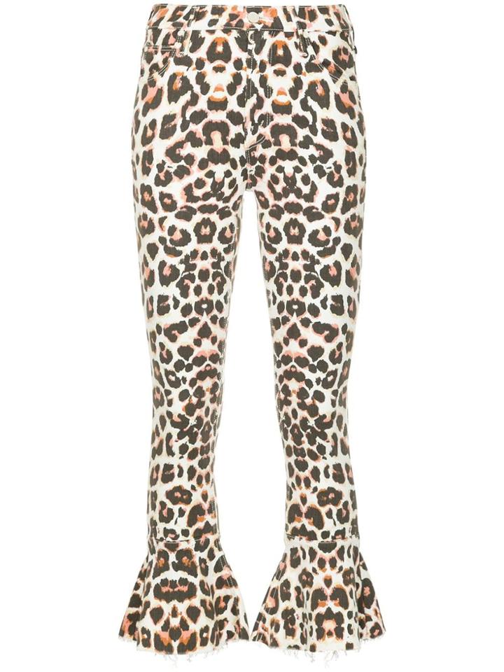 Mother Flared Leopard Print Jeans - White