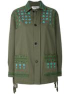 Valentino Embroidered And Fringe Detailed Jacket - Green