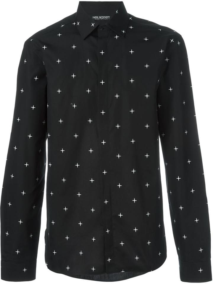 Neil Barrett Cross Print Shirt, Men's, Size: 40, Black, Cotton
