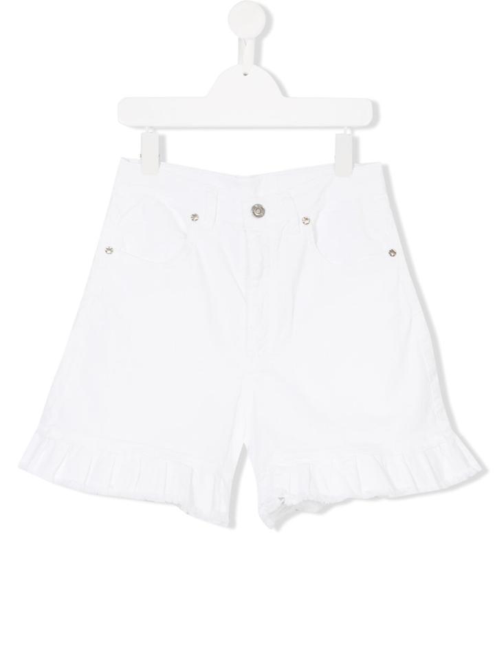 Douuod Kids Teen Ruffle Hem Denim Shorts - White